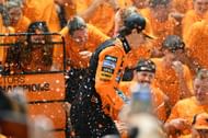 Oscar Piastri celebrating McLaren's constructors' championship victory after the 2025 F1 Grand Prix of Singapore - Source: Getty